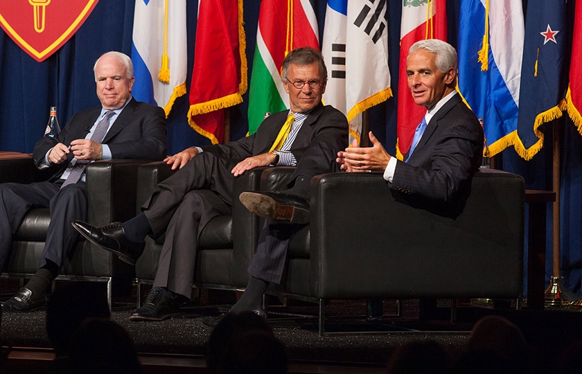 U.S. Senator John McCain (R-AZ), former U.S. Senate Majority Leader Tom Daschle (D-SD) and former Governor of Florida Charlie Crist discuss the importance of post-partisanship at the inaugural symposium