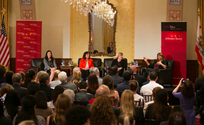 From left: Sachi Hamai, Hilda Solis MPA ’81, Mary Wickham BS ’86 and Bonnie Reiss