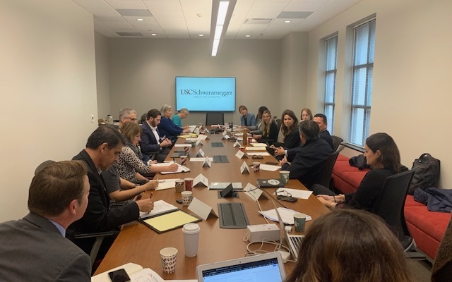 Former State Senator Fran Pavley leads a roundtable discussion on energy storage.