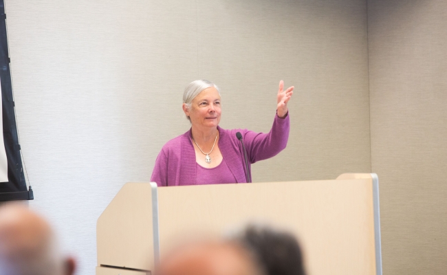 Senator Fran Pavley speaks to a packed room at the Central Coast Sustainability Summit.