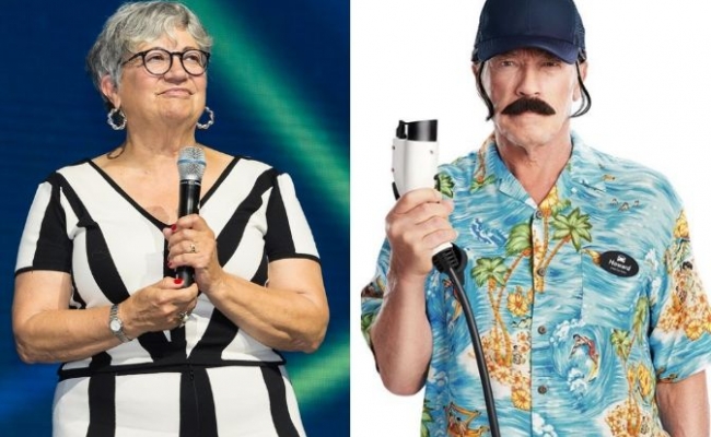 Arnold Schwarzenegger and Mary Nichols encourage the public to go electric.