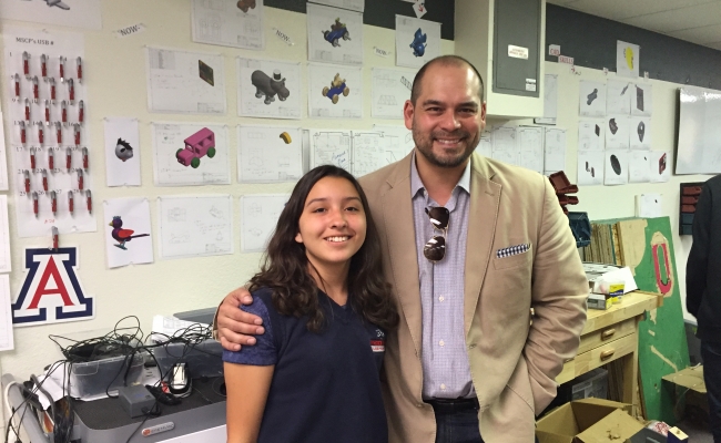 Emilio Pack and student at the Math and Science College Preparatory in Central Los Angeles