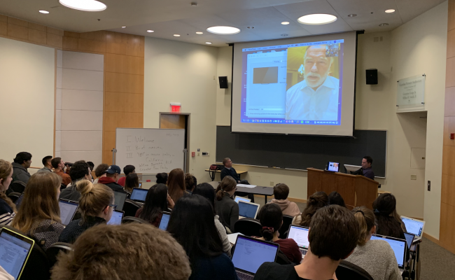 Arnold Schwarzenegger FaceTimes students in new USC AB 32 class.